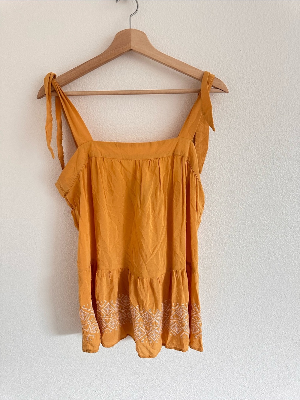 Wrangler Mustard Tie-Shoulder Embroidered Top